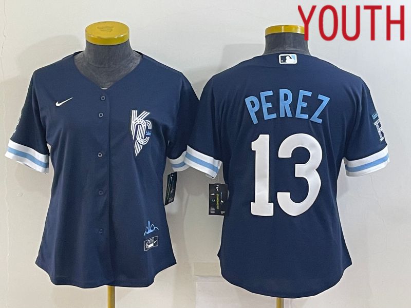 Youth Kansas City Royals 13 Perez Blue Game Nike 2022 MLB Jerseys